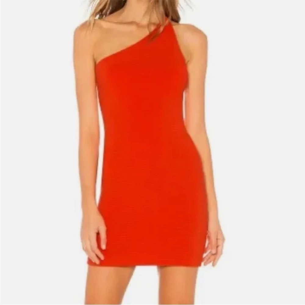 NBD Red Orange One Shoulder Bodycon Dress